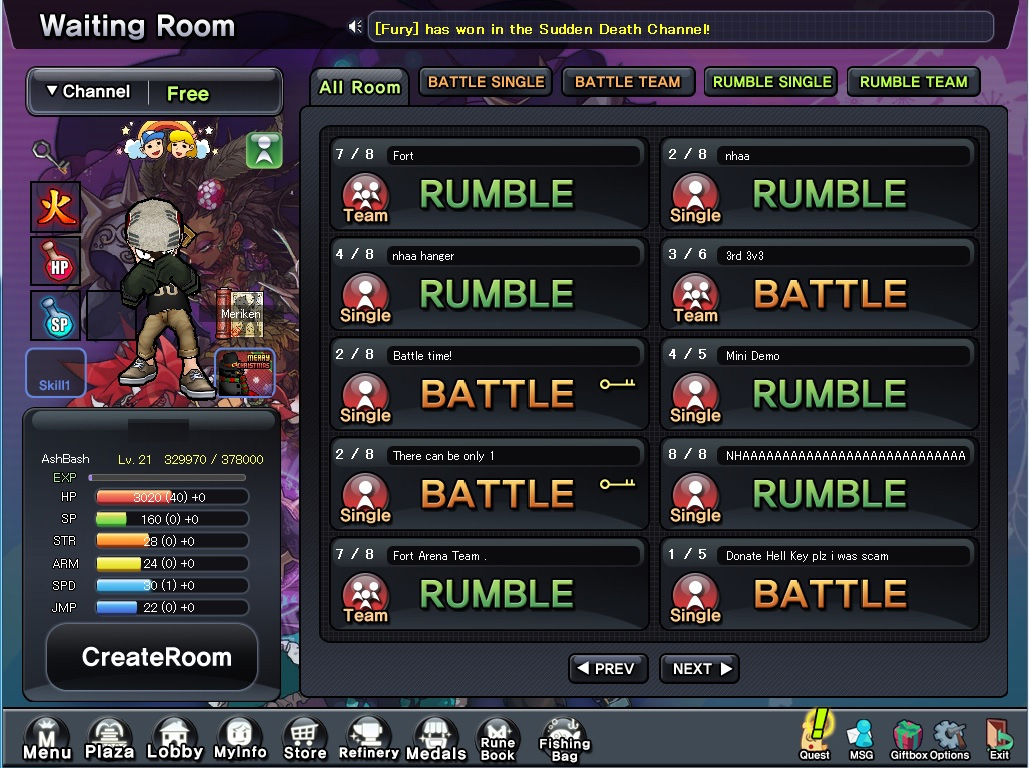 Rumble Fighter waiting room